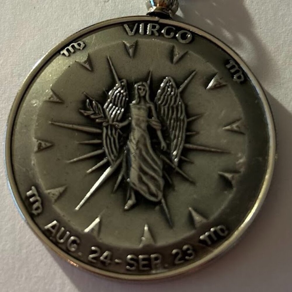 Virgo Zodiac Astrological coin silver tone with necklace and original box